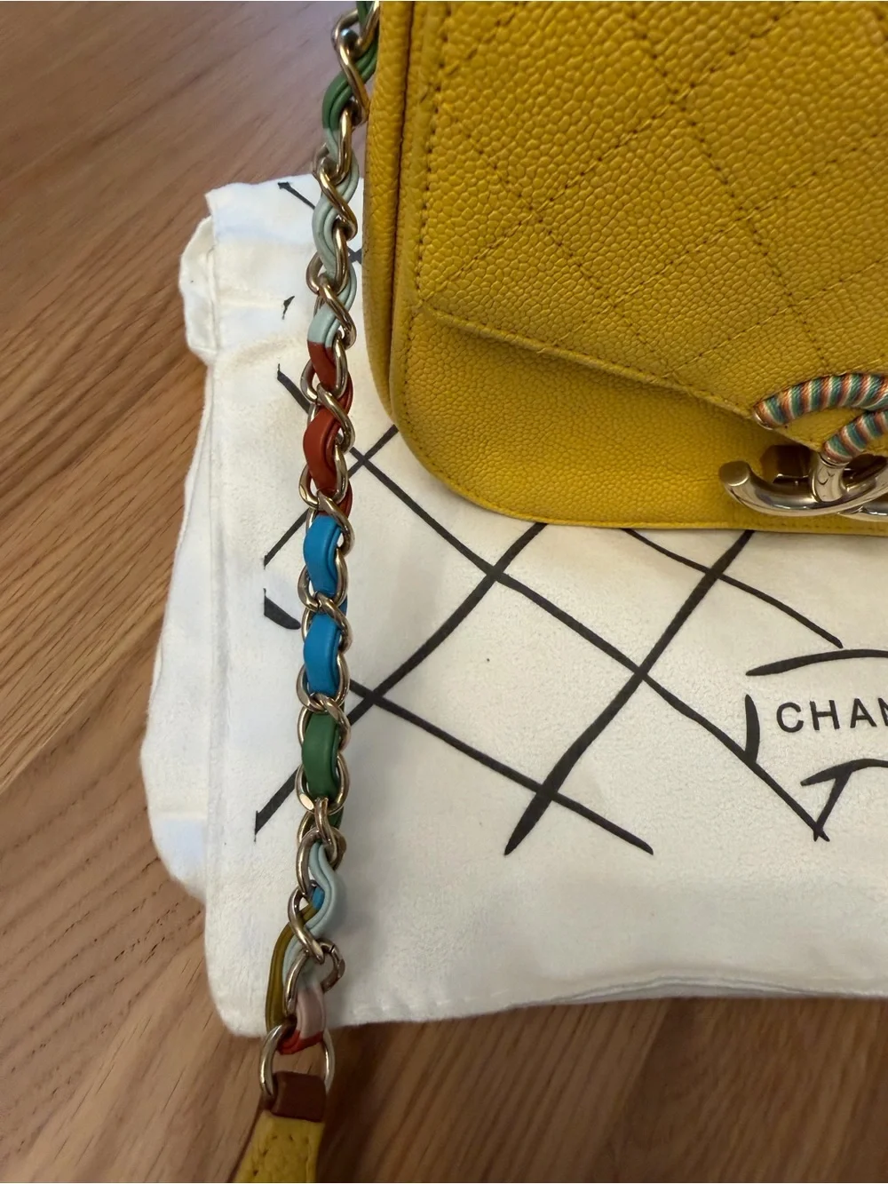Authentic Chanel 17C Coco Cuba Handle Yellow Caviar Rainbow CC Flap